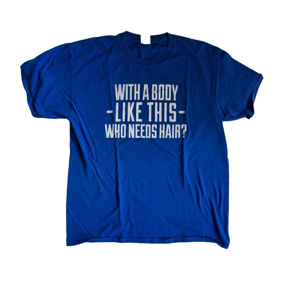 Men’s Blue and White ‘Who Needs Hair’ Tee
